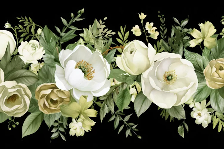 Watercolor Floral Background with White Flowers on Dark BG