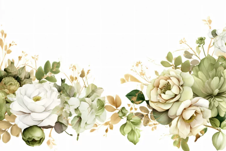 Watercolor Floral Background with White Flowers on White BG