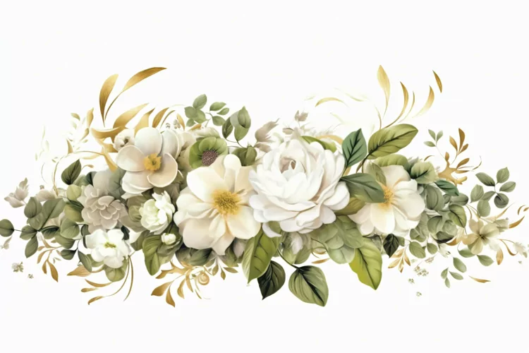 Watercolor Floral Background with White Flowers on White BG