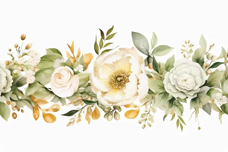 Watercolor Floral Background with White Flowers on White BG