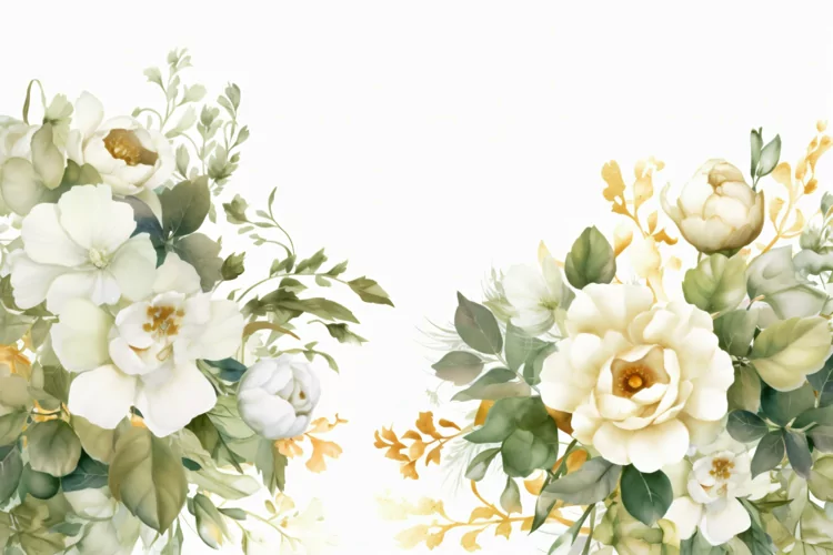 Watercolor Floral Background with White Flowers on White BG