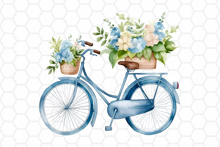 Watercolor Floral Bicycle Clipart, Sublimation PNG