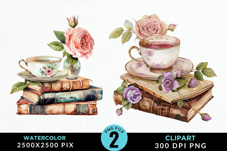 Watercolor Floral Book Illustration Clipart