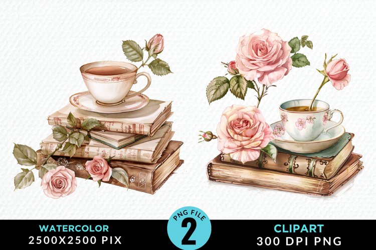 Watercolor Floral Book Illustration Clipart