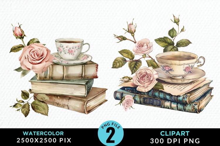 Watercolor Floral Book Illustration Clipart