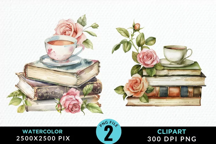 Watercolor Floral Book Illustration Clipart