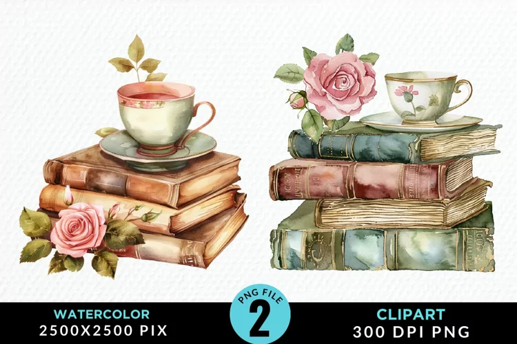 Watercolor Floral Book Illustration Clipart