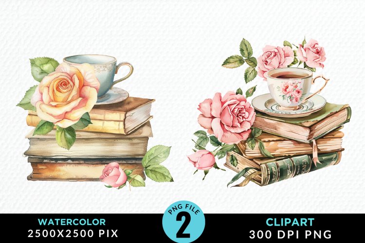 Watercolor Floral Book Illustration Clipart