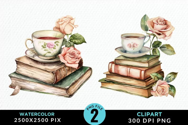 Watercolor Floral Book Illustration Clipart