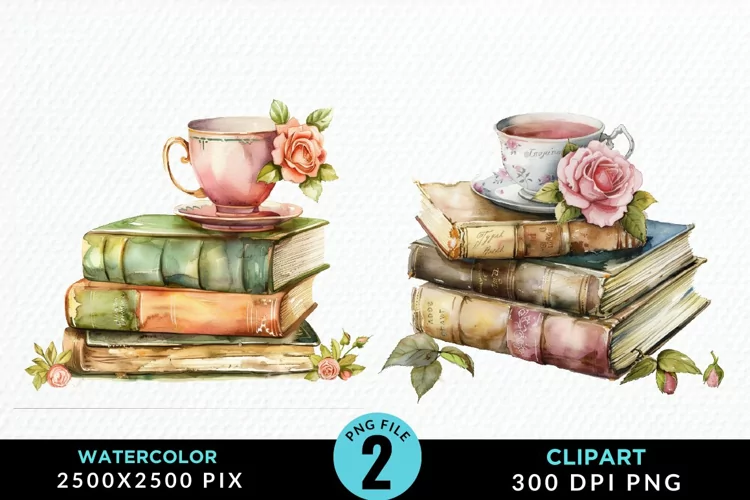 Watercolor Floral Book Illustration Clipart