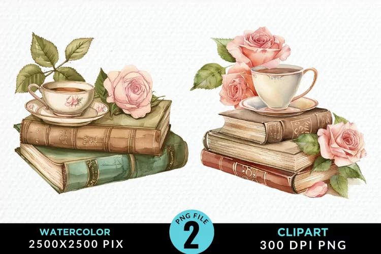 Watercolor Floral Book Illustration Clipart