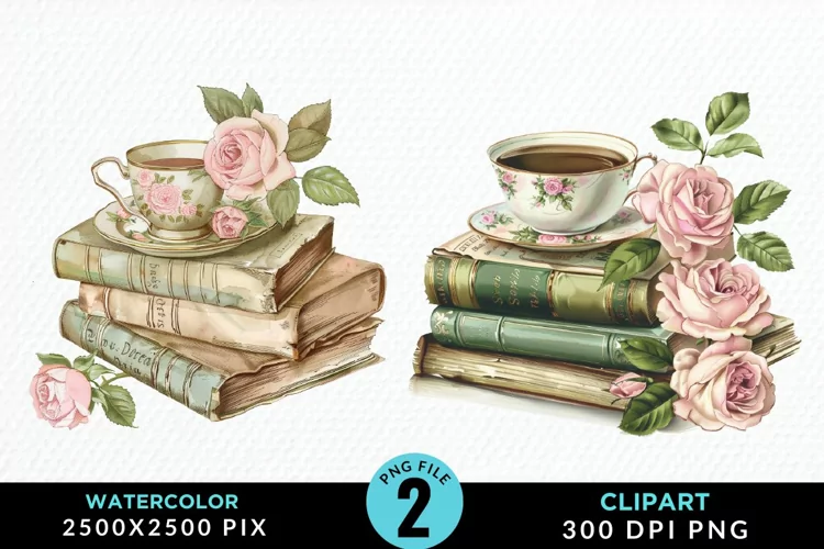 Watercolor Floral Book Illustration Clipart