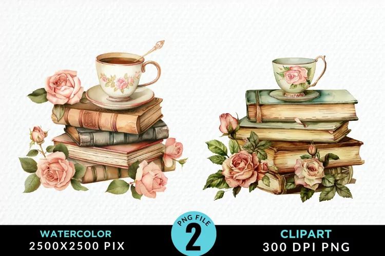 Watercolor Floral Book Illustration Clipart