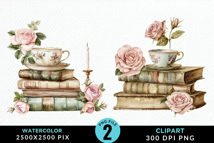 Watercolor Floral Book Illustration Clipart
