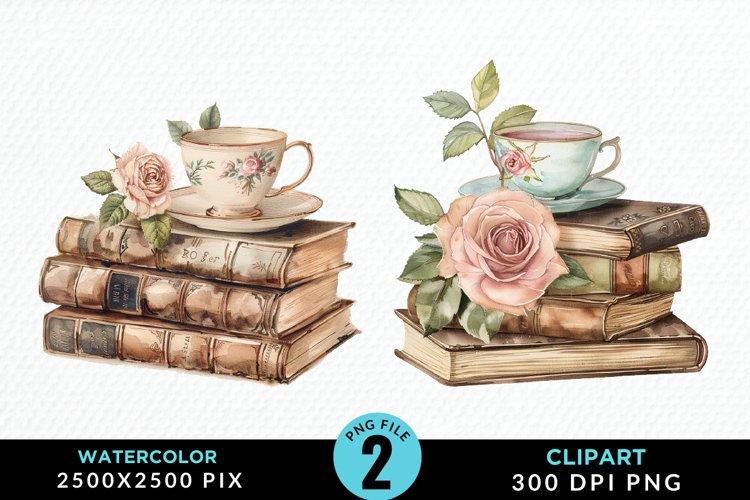 Watercolor Floral Book PNG Set Clipart