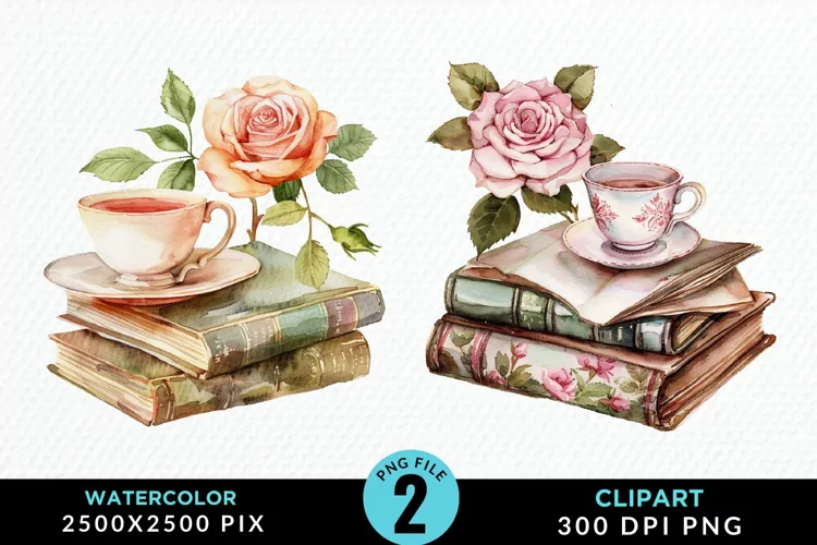 Watercolor Floral Book Illustration Clipart