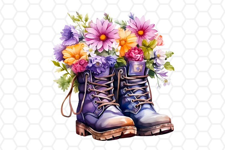 Watercolor Floral Boots Clipart, Sublimation PNG