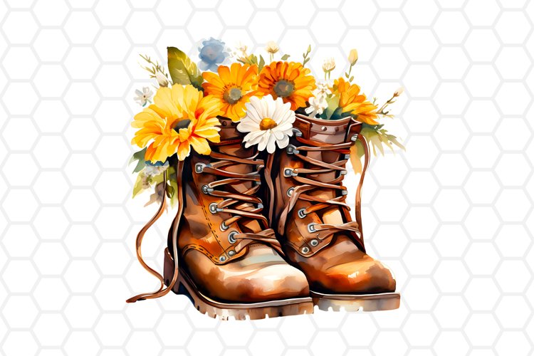 Watercolor Floral Boots Clipart, Sublimation PNG