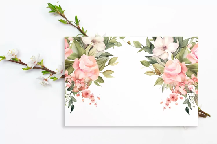Watercolor Floral Border, Wedding card illustration