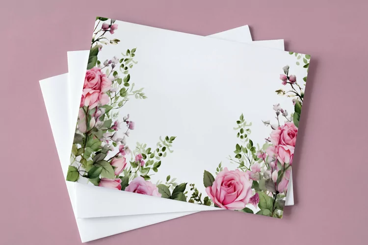 Watercolor Floral Border, Wedding card illustration