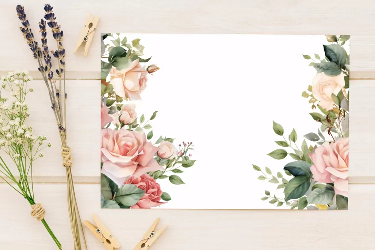 Watercolor Floral Border for wedding invitations