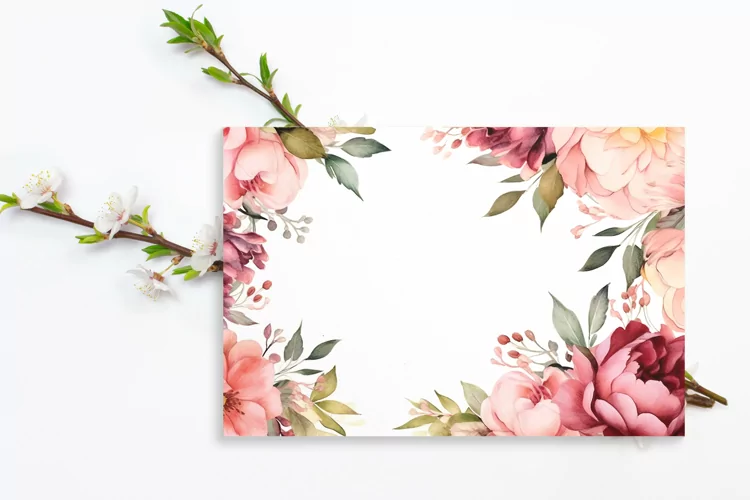Watercolor Floral Border, Wedding card illustration