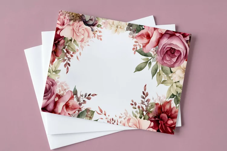 Watercolor Floral Border, Wedding card illustration