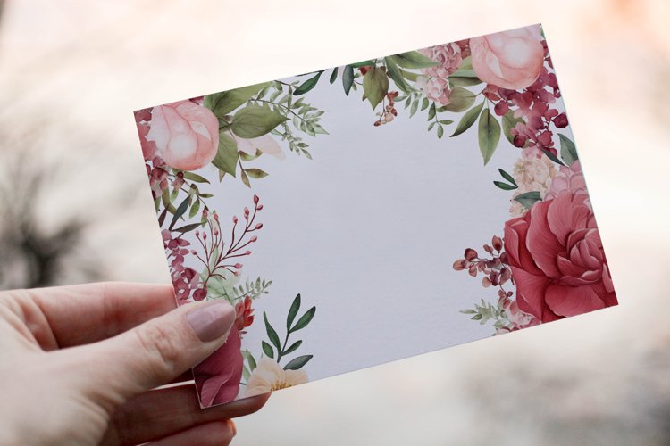 Watercolor Floral Border, Wedding card illustration