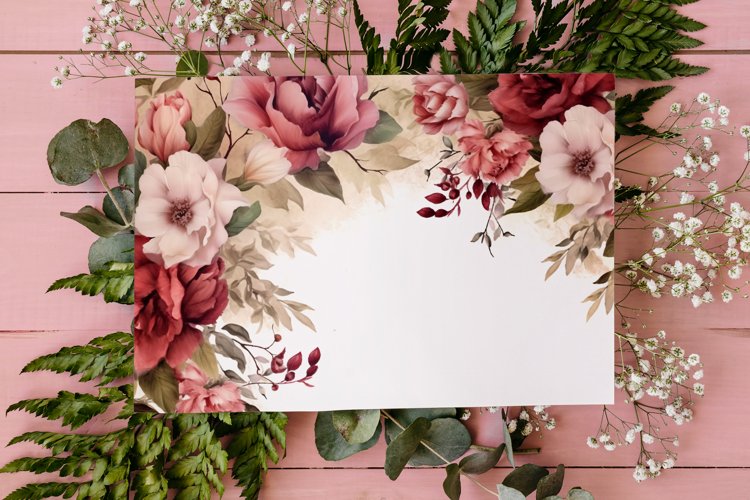 Watercolor Floral Border, Wedding card illustration