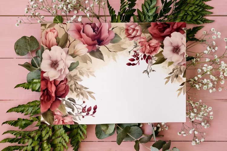 Watercolor Floral Border, Wedding card illustration