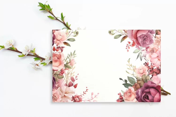 Watercolor Floral Border, Wedding card illustration