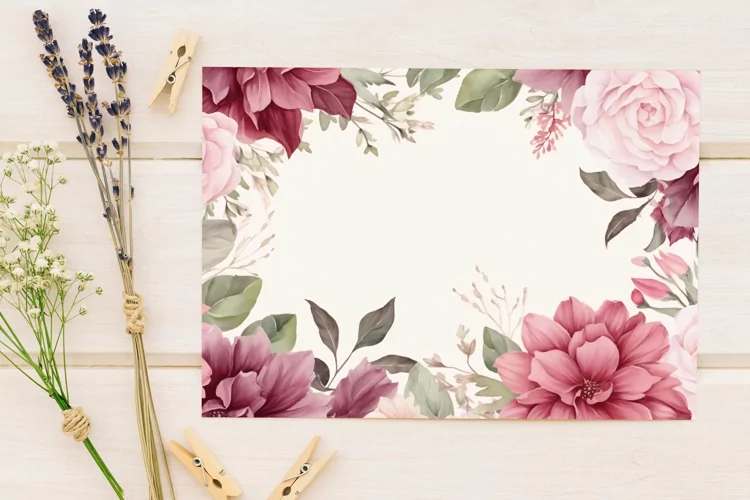 Watercolor Floral Border for wedding invitations