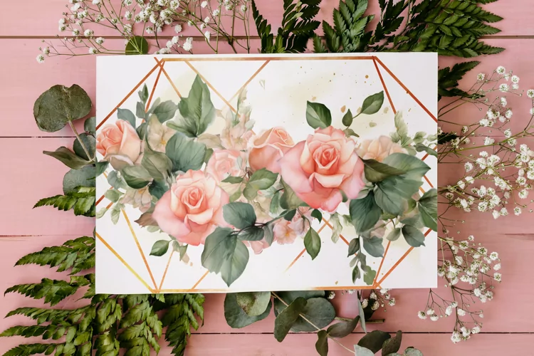 Watercolor Floral Border, Wedding card illustration