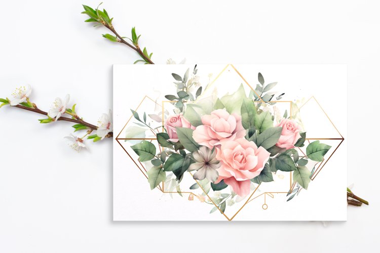Watercolor Floral Border, Wedding card illustration