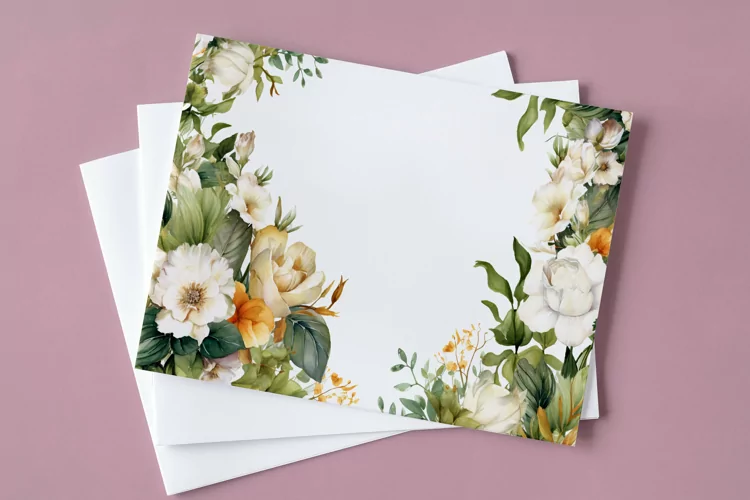 Watercolor Floral Border, Wedding card illustration