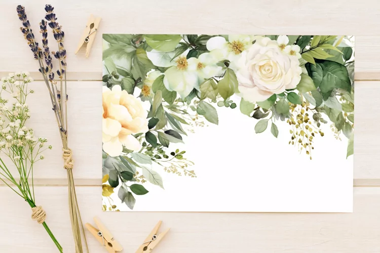 Watercolor Floral Border for wedding invitations