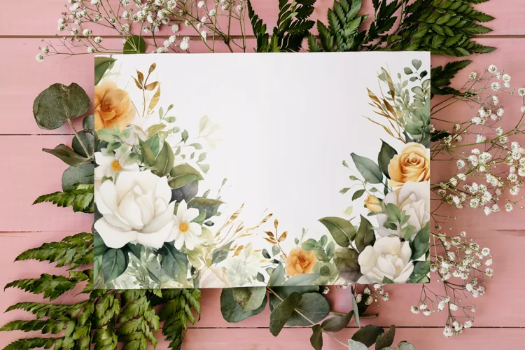Watercolor Floral Border, Wedding card illustration