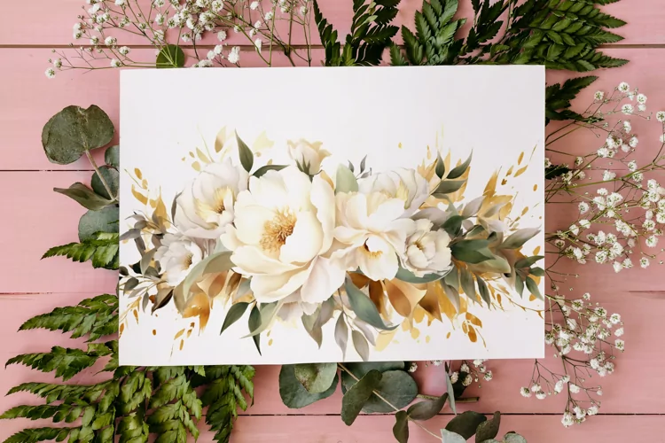Watercolor Floral Border, Wedding card illustration