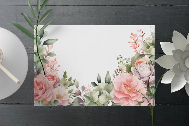 Watercolor Floral Border, Wedding card illustration