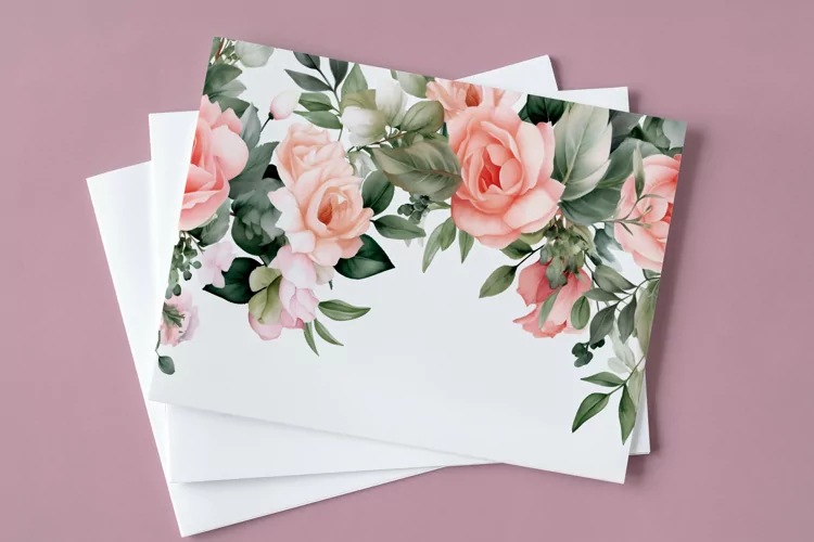 Watercolor Floral Border, Wedding card illustration