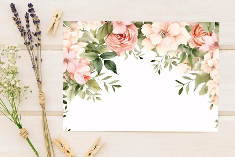Watercolor Floral Border for wedding invitations