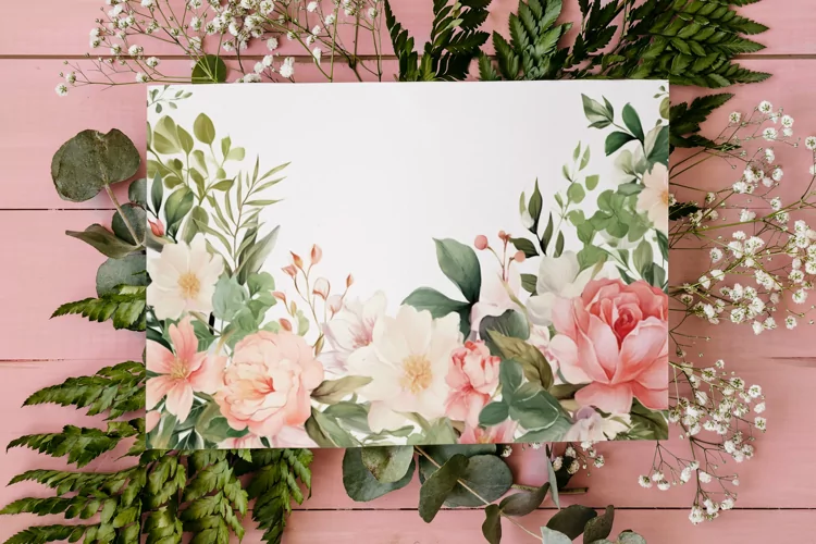 Watercolor Floral Border, Wedding card illustration