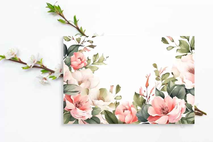 Watercolor Floral Border, Wedding card illustration