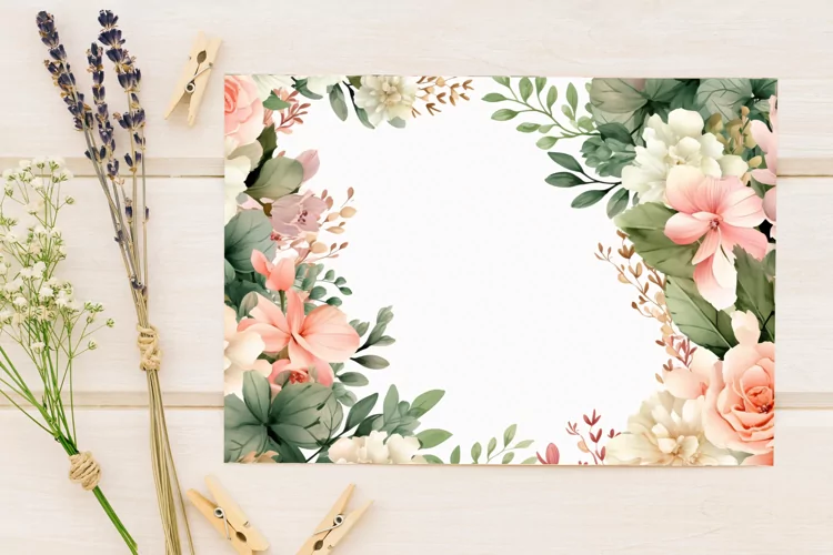 Watercolor Floral Border for wedding invitations