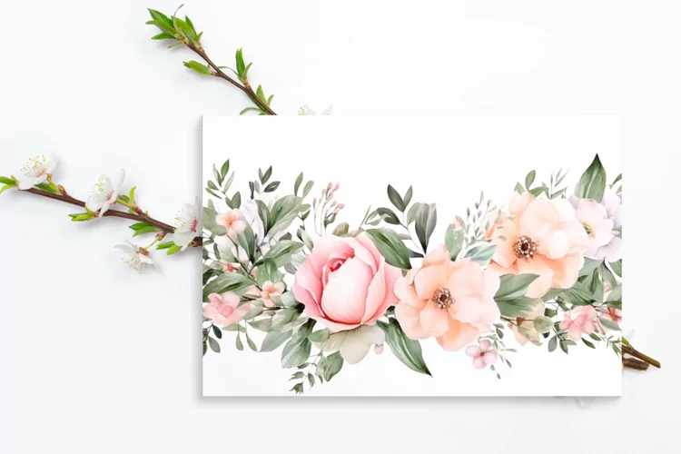 Watercolor Floral Border, Wedding card illustration