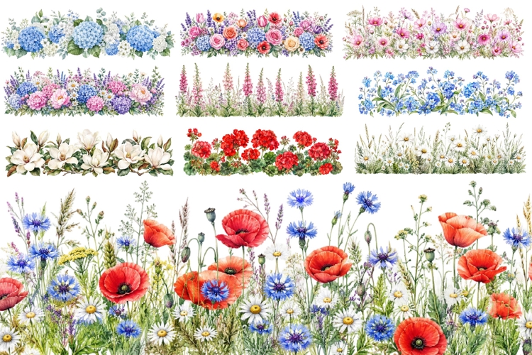 Watercolor Floral Border Sublimation PNG