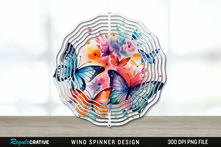 Watercolor Floral Butterflies Wind Spinner Sublimation PNG