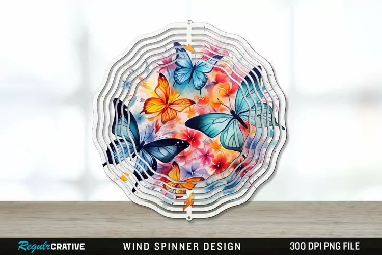 Watercolor Floral Butterflies Wind Spinner Sublimation PNG