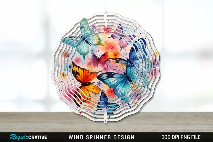 Watercolor Floral Butterflies Wind Spinner Sublimation PNG