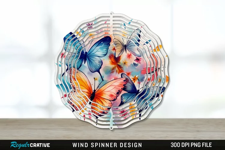Watercolor Floral Butterflies Wind Spinner Sublimation PNG